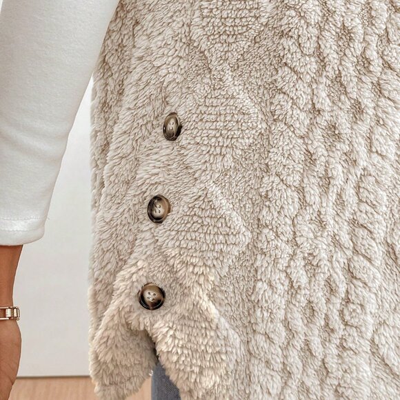 Apricot Casual Women's Hooded Sleeveless Fuzzy Coat - Picture 7 of 7